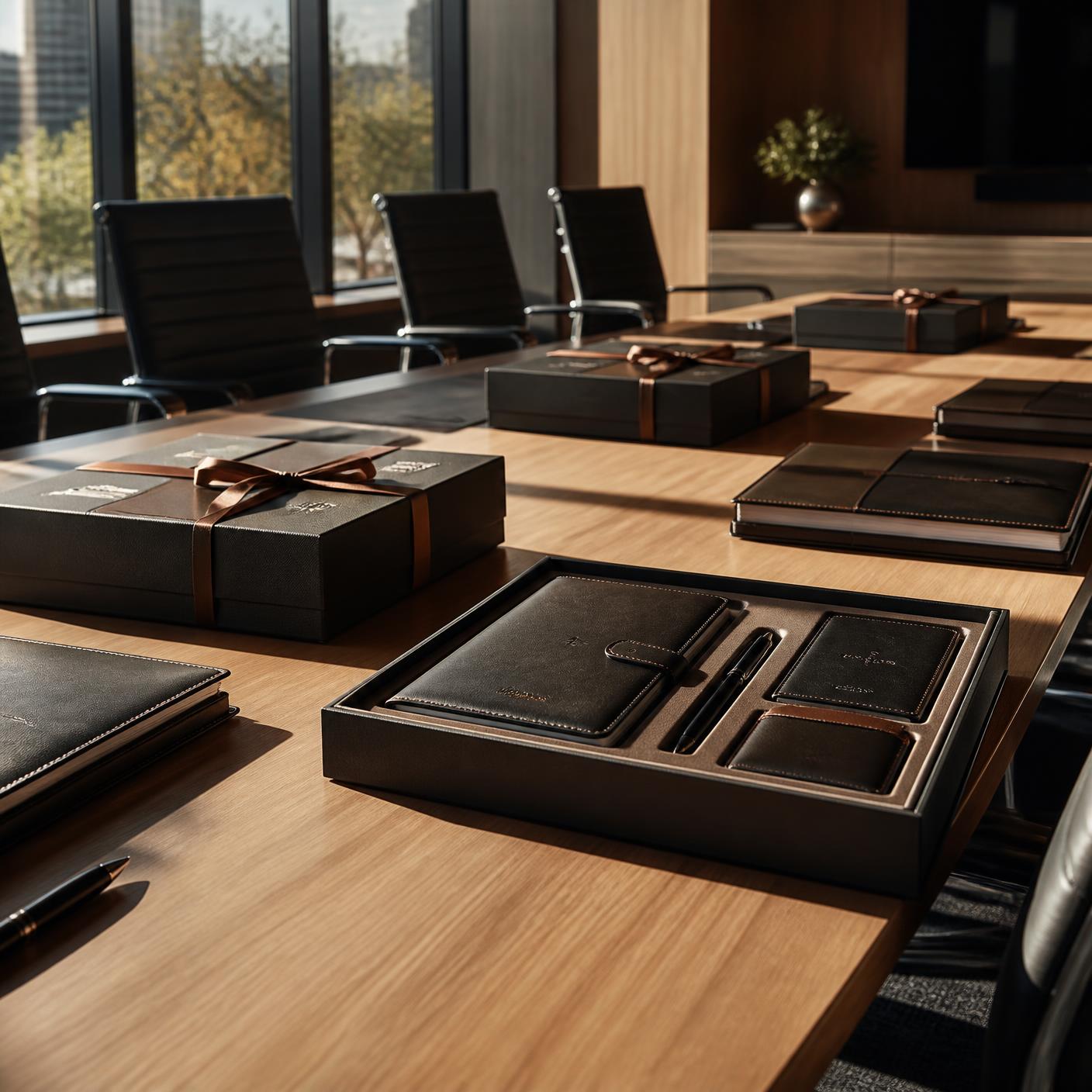 Mesa de reunião corporativa com kits Afetiza